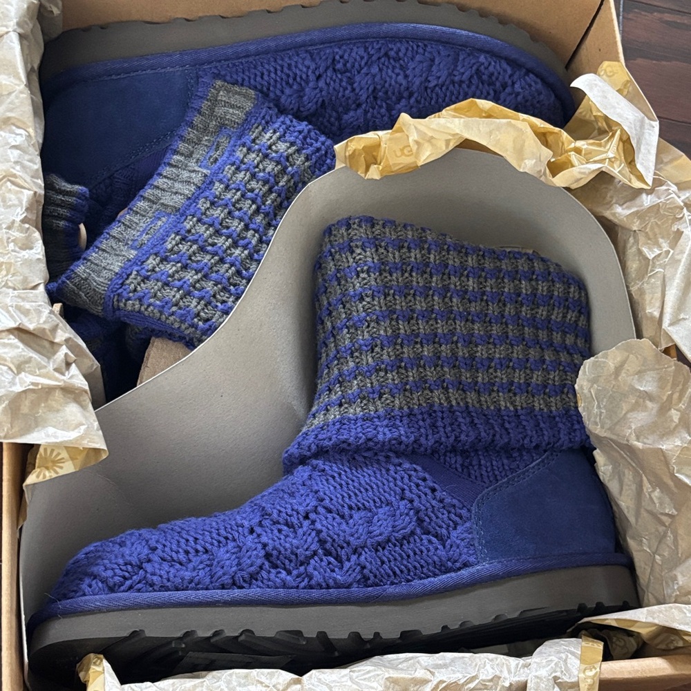 UGG Blue and Gray Knit Winter Boots